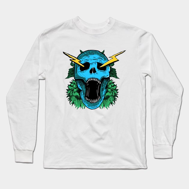 Skull Lightning Long Sleeve T-Shirt by DeathAnarchy